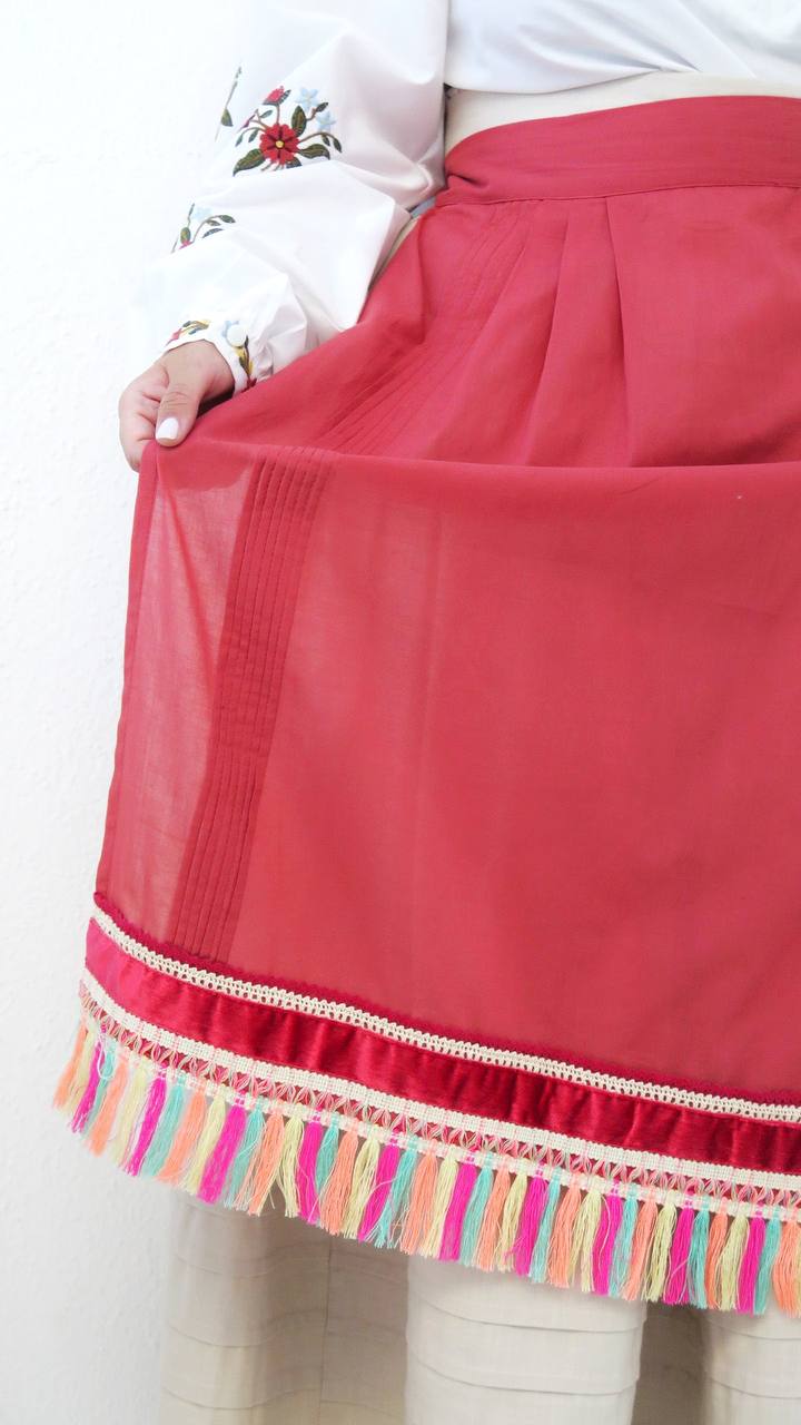 Vintage apron with Tassels "Coral Flower"