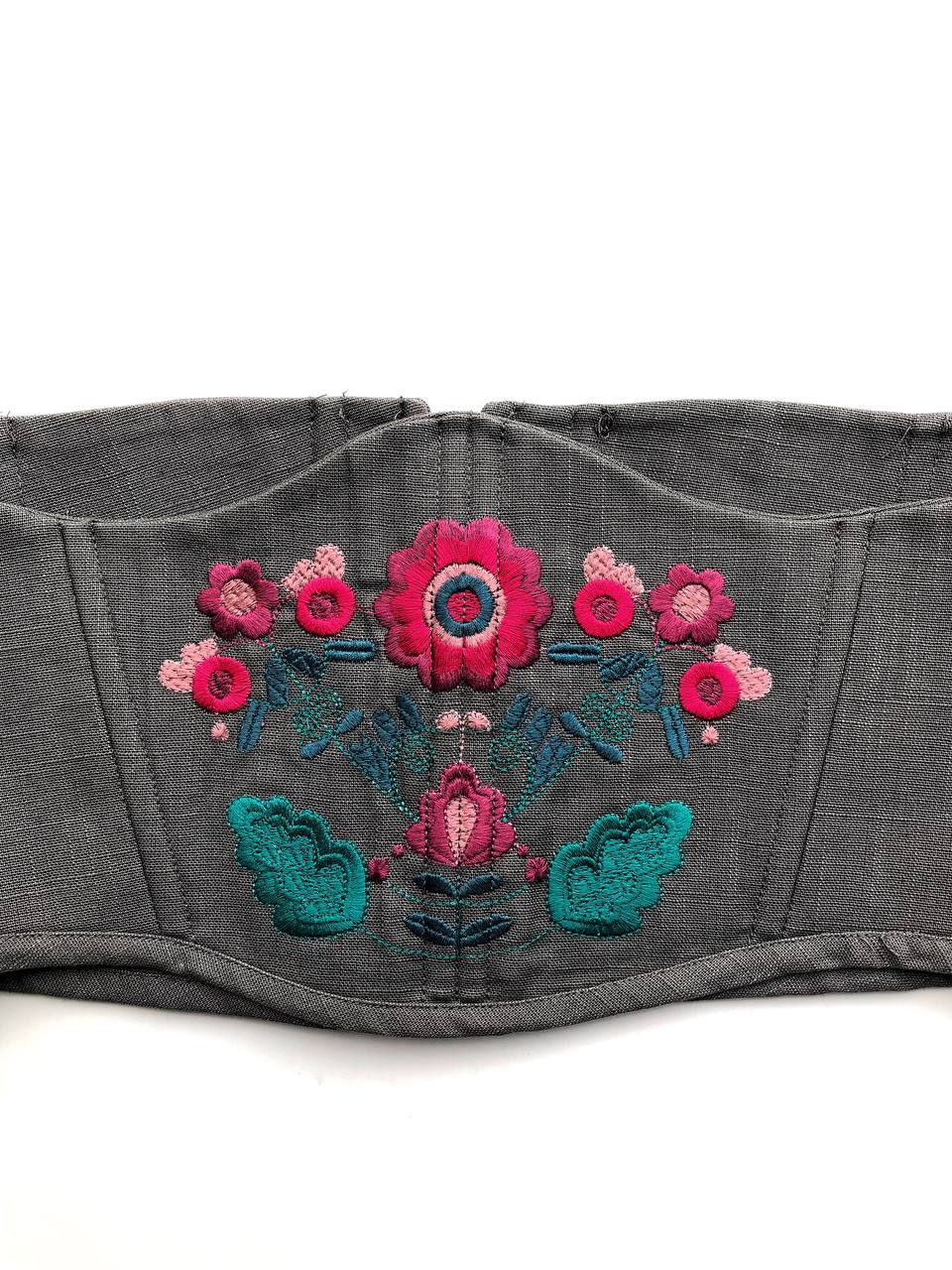 Gray Corset with Ornamental Embroidery