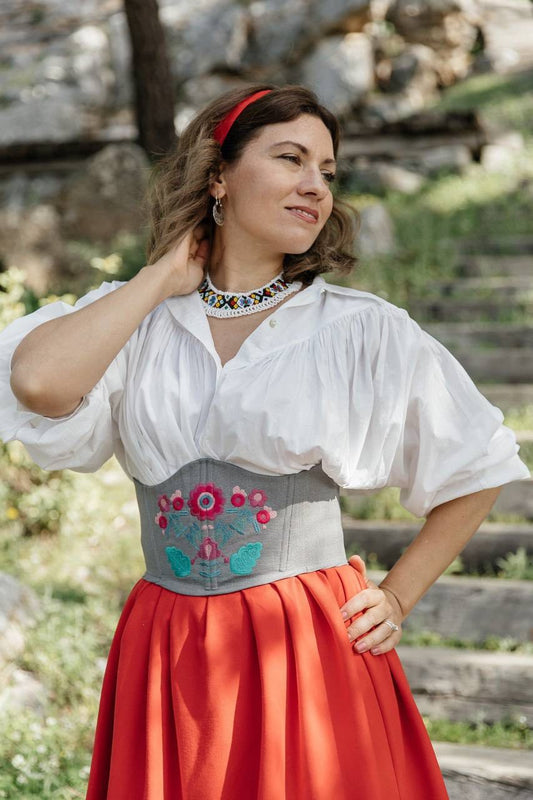 Gray Corset with Ornamental Embroidery