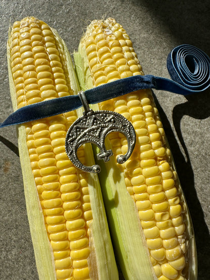 Zgarda “Lunnytsia” – Brass Pendant with Blackened Finish on Velvet Ribbon | Ethnic Jewelry from Ukraine