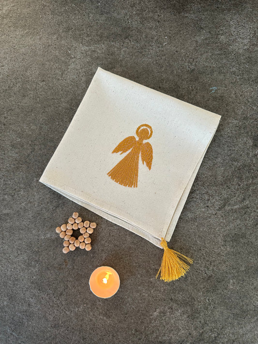 Festive Angel Napkin for Christmas Table | Cotton Embroidery table decoration 40 cm