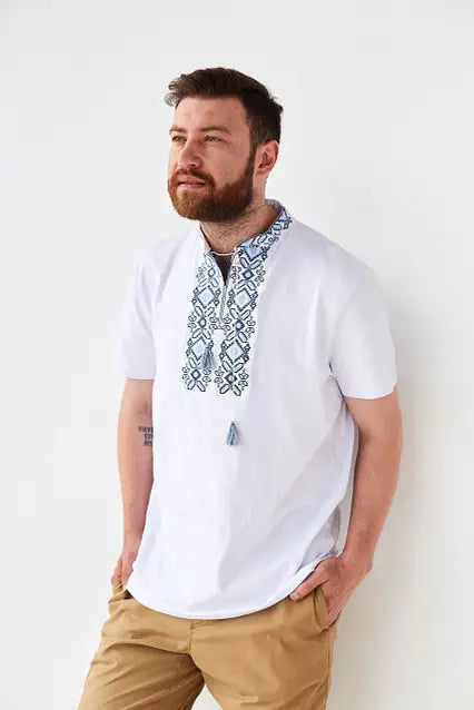 Embroidered T-Shirt “Synevyr” | Men’s Ukrainian Embroidered T-Shirt in Blue