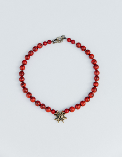 “Zori” Choker — Red Howlite Necklace with Bronze Star
