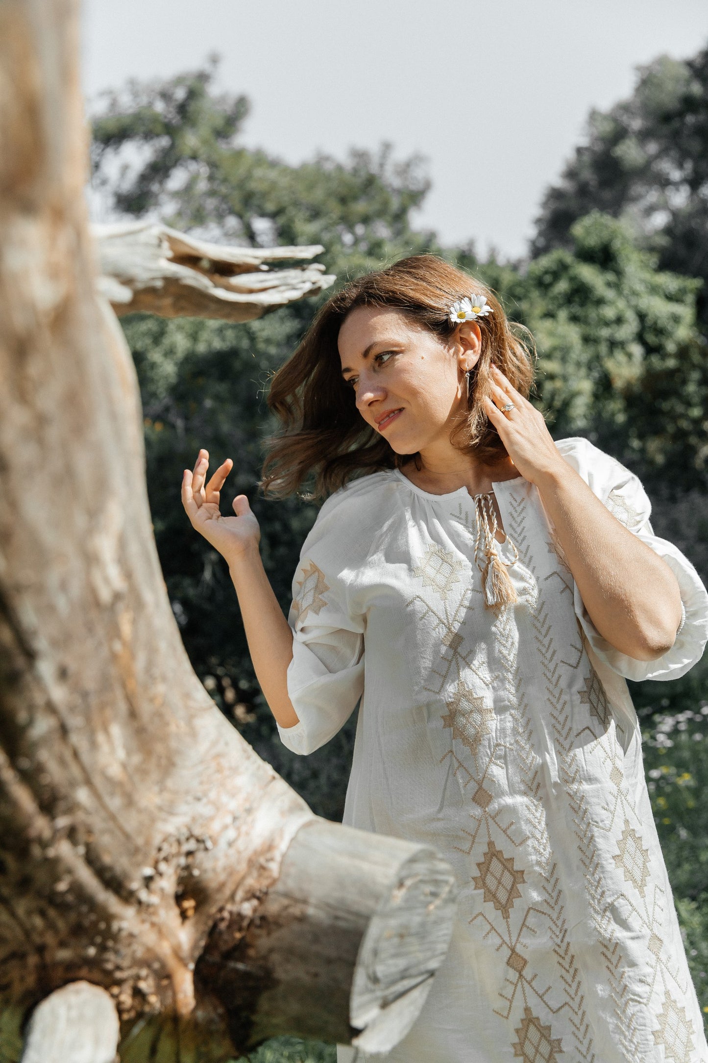 Linen Dress “Kupava” | Embroidered Midi Ethno Dress | Linen Dress for Everyday & Special Occasions