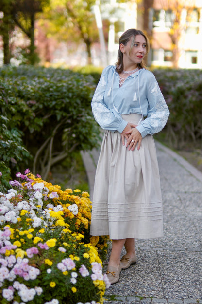 Drevo Mriy – Light Blue Blouse with White Embroidery “Family Tree” | Ukrainian Women’s Shirt