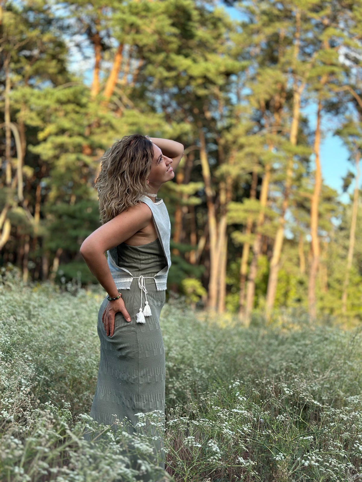 Women’s Sage Embroidered Linen Side-Tie Top “Bouquet” | Ukrainian Style Vest