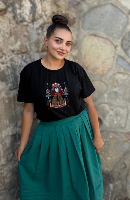 Motanka Embroidered Black T-Shirt | Ukrainian Folk Art cotton top