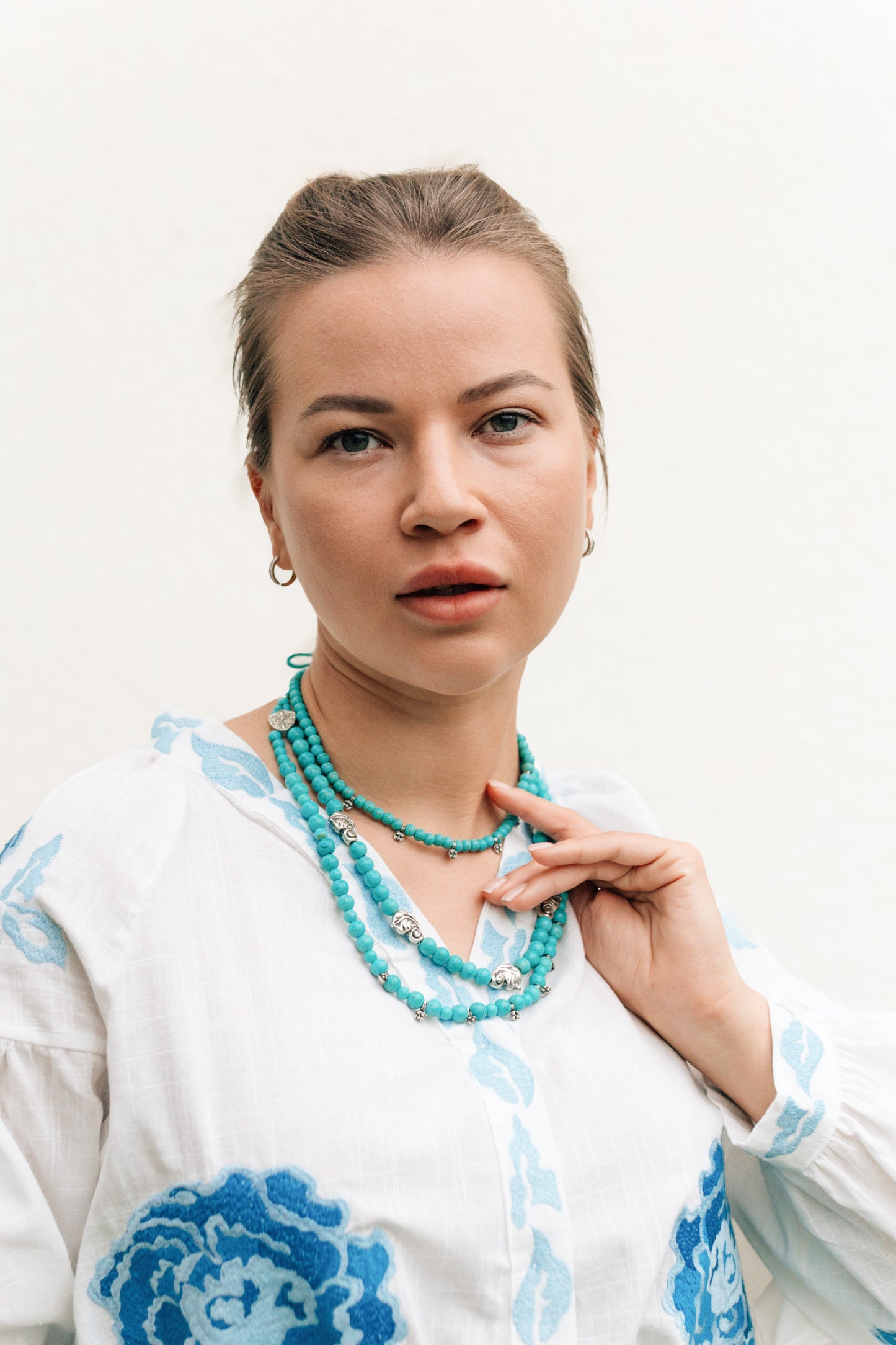“Blue Leaves” Necklace Set | Double-Strand Turquoise Necklace and Choker