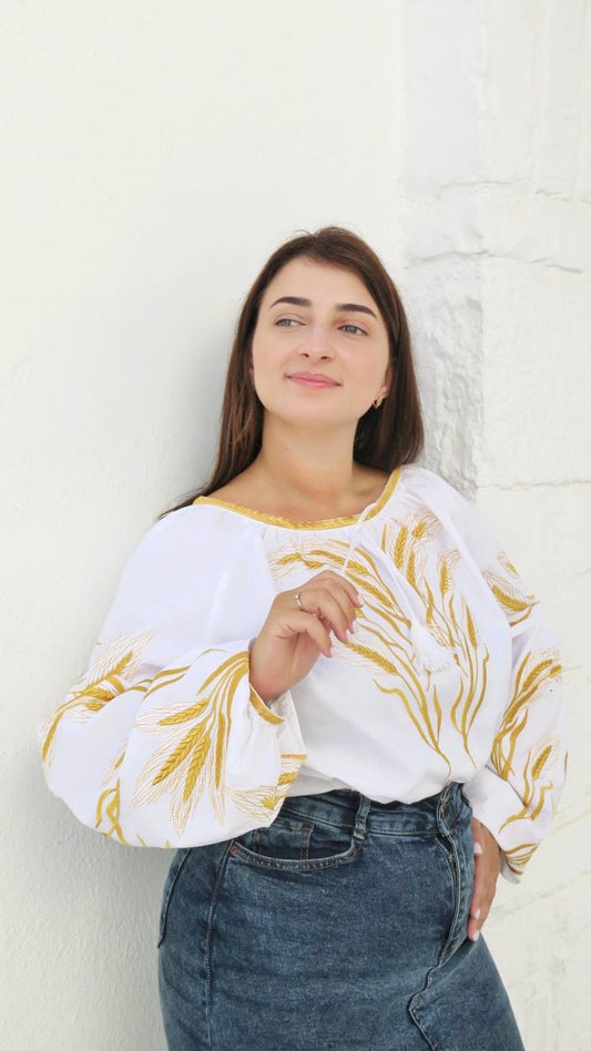 Women’s Cotton Plus Size Vyshyvanka with Wheat Embroidery “Nyva”