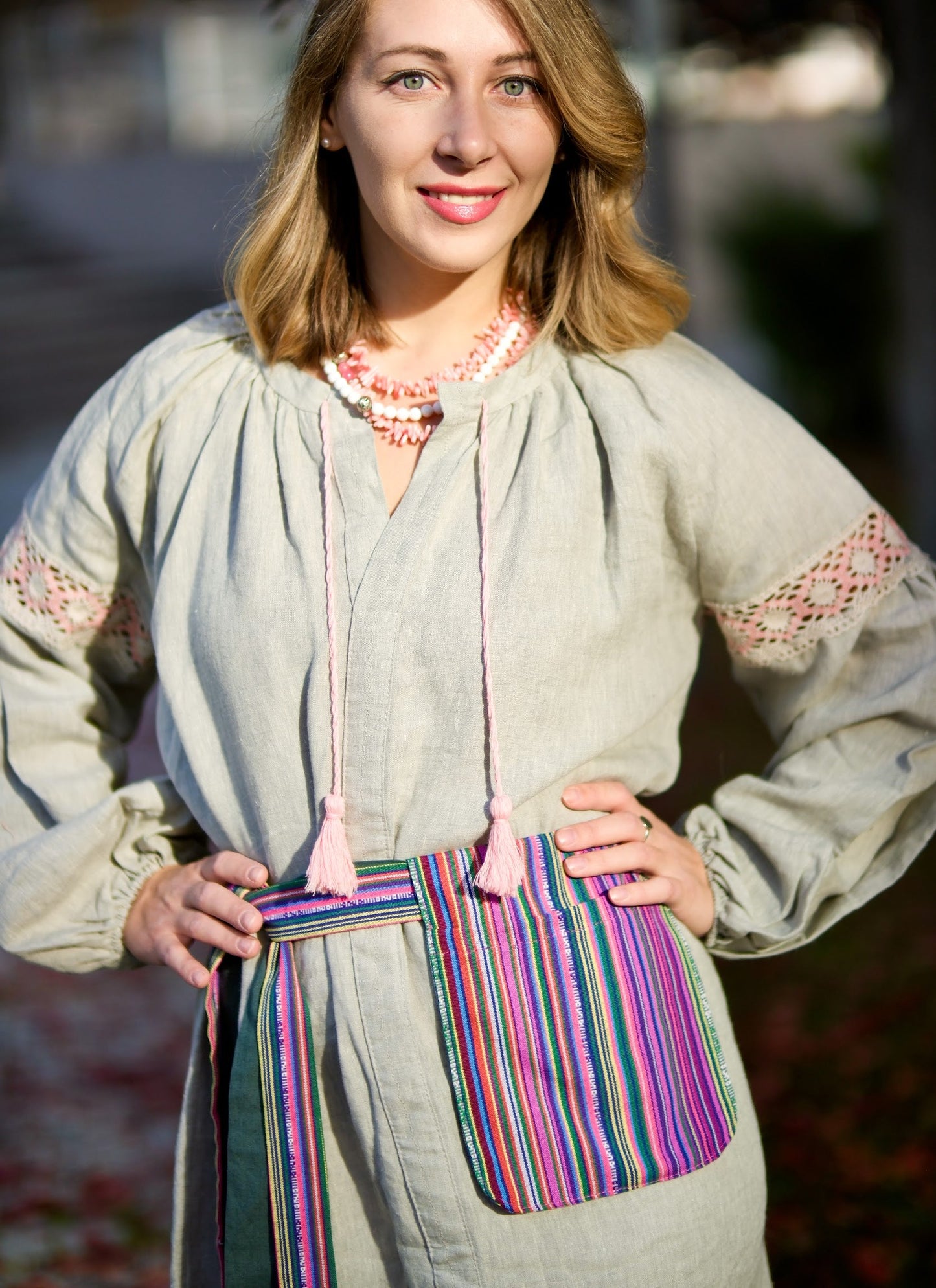 Haman “Stezhyna” (Path) – Ukrainian Ethno Waist Accessory from Striped Fabric