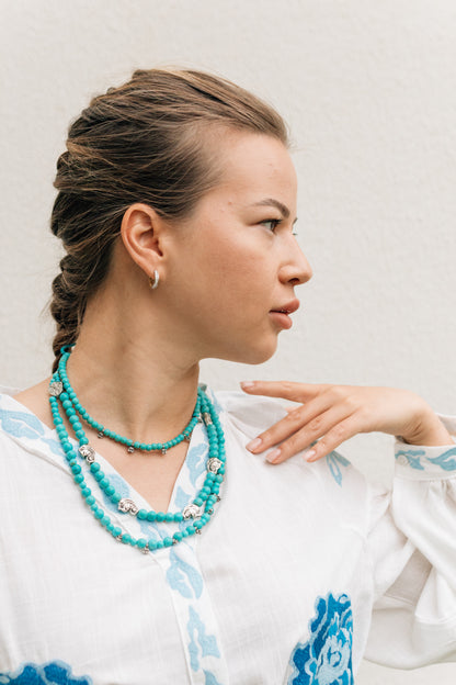 “Blue Leaves” Necklace Set | Double-Strand Turquoise Necklace and Choker