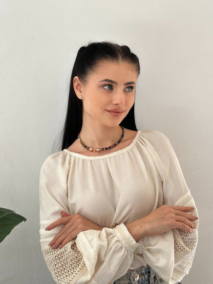 Pysanka Agate & Baroque Pearl Choker | Minimalist Necklace