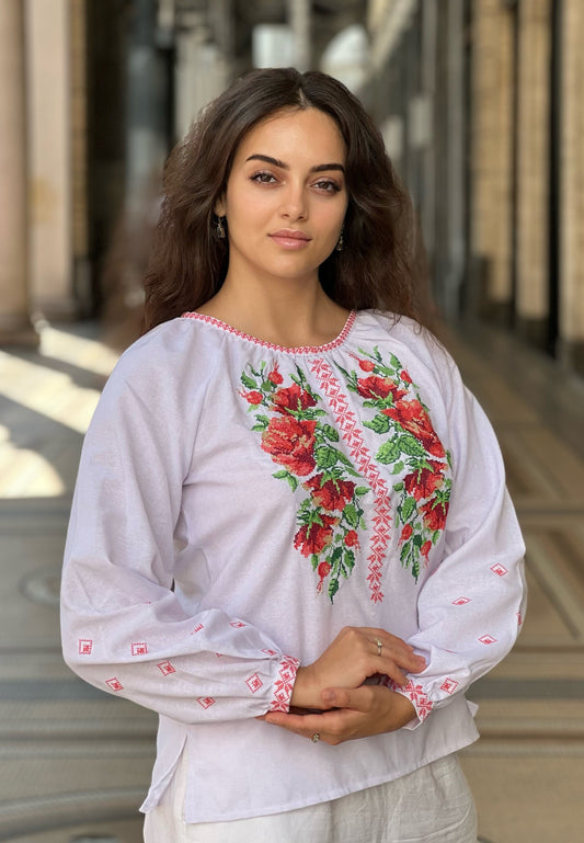 Embroidered Cotton Raglan Blouse “Shypshyna” | Women’s Floral Vyshyvanka