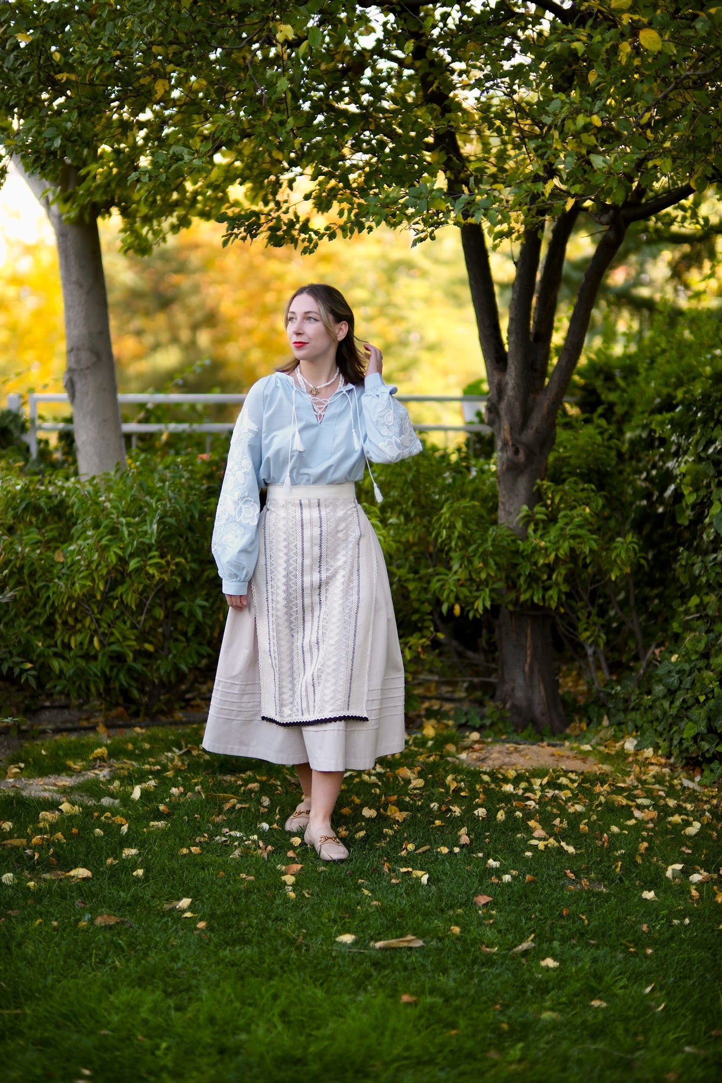 Drevo Mriy – Light Blue Blouse with White Embroidery “Family Tree” | Ukrainian Women’s Shirt