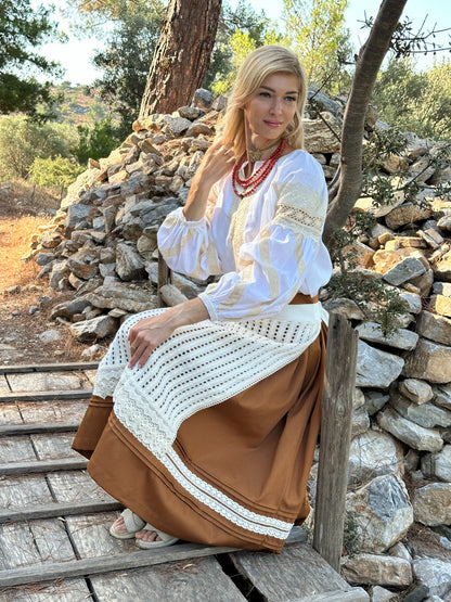 “Maria” Dukach Necklace on Velvet Ribbon — Ukrainian Ethno Jewelry