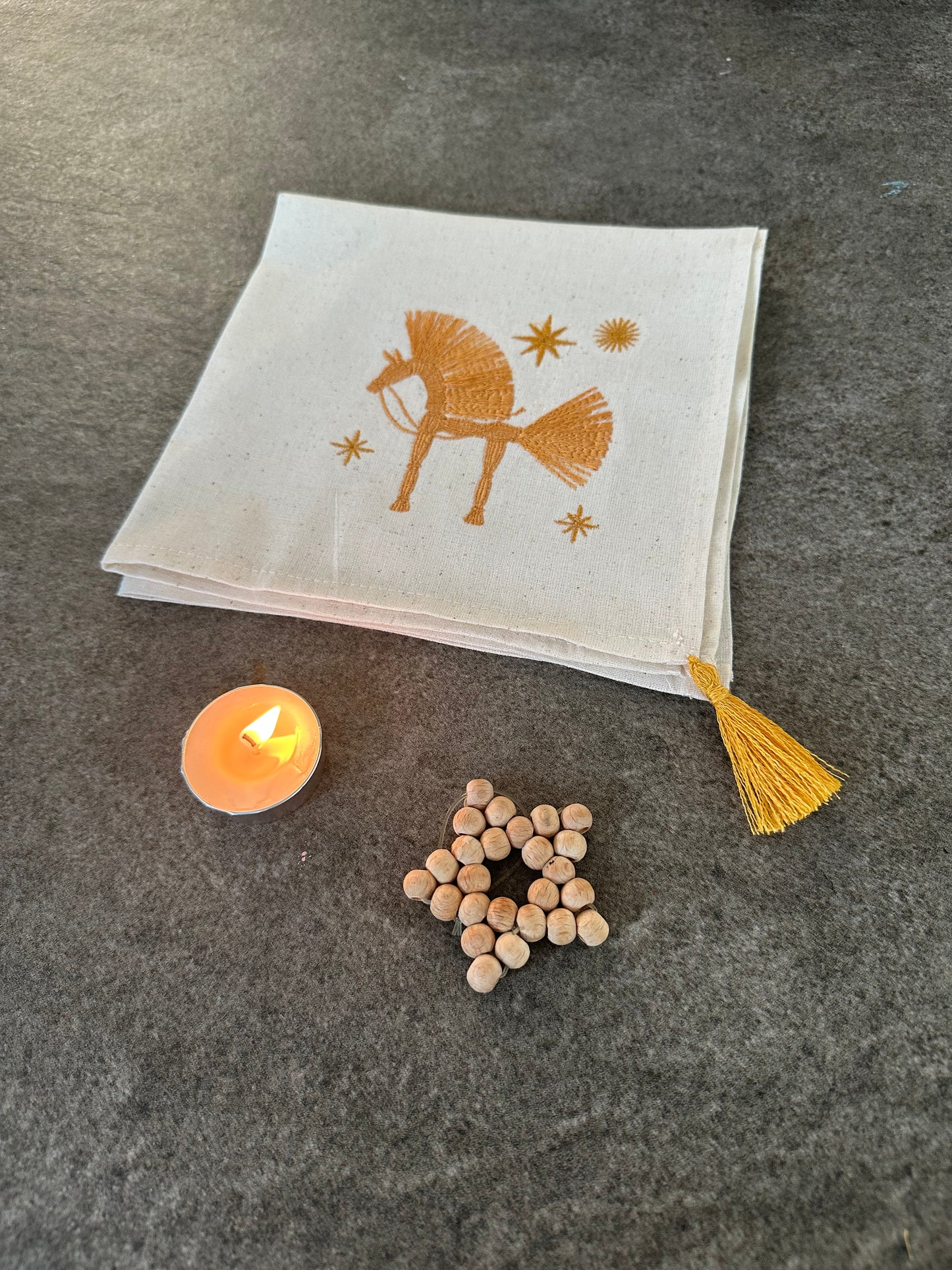 Festive Horse Napkin for Christmas Table | Cotton Embroidery 40 cm