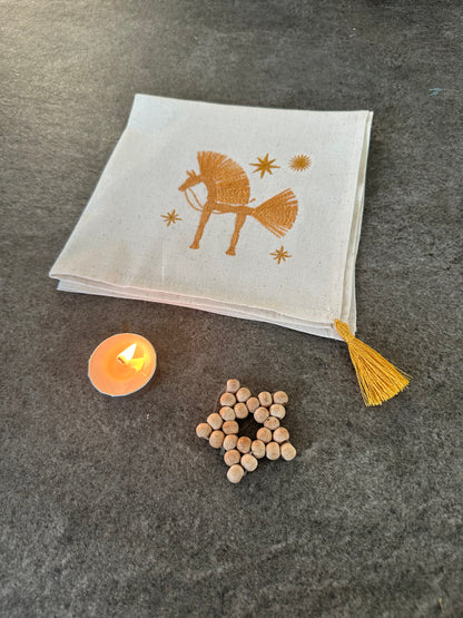 Festive Horse Napkin for Christmas Table | Cotton Embroidery 40 cm