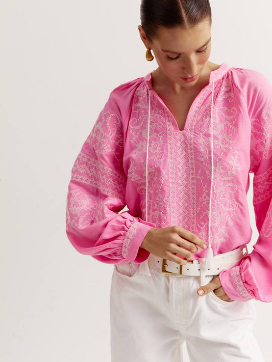 Modern Pink Embroidered Shirt “Ruta”