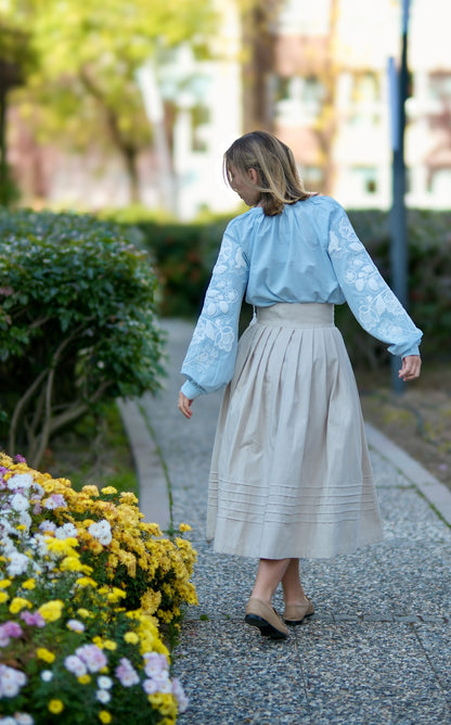 Drevo Mriy – Light Blue Blouse with White Embroidery “Family Tree” | Ukrainian Women’s Shirt