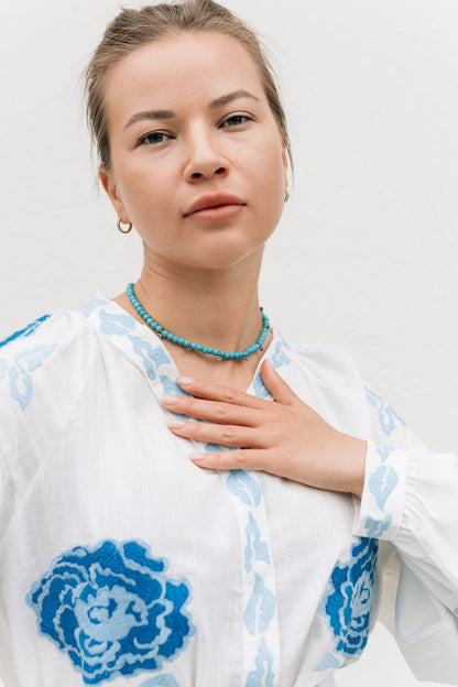 “Blue Leaves” Necklace Set | Double-Strand Turquoise Necklace and Choker