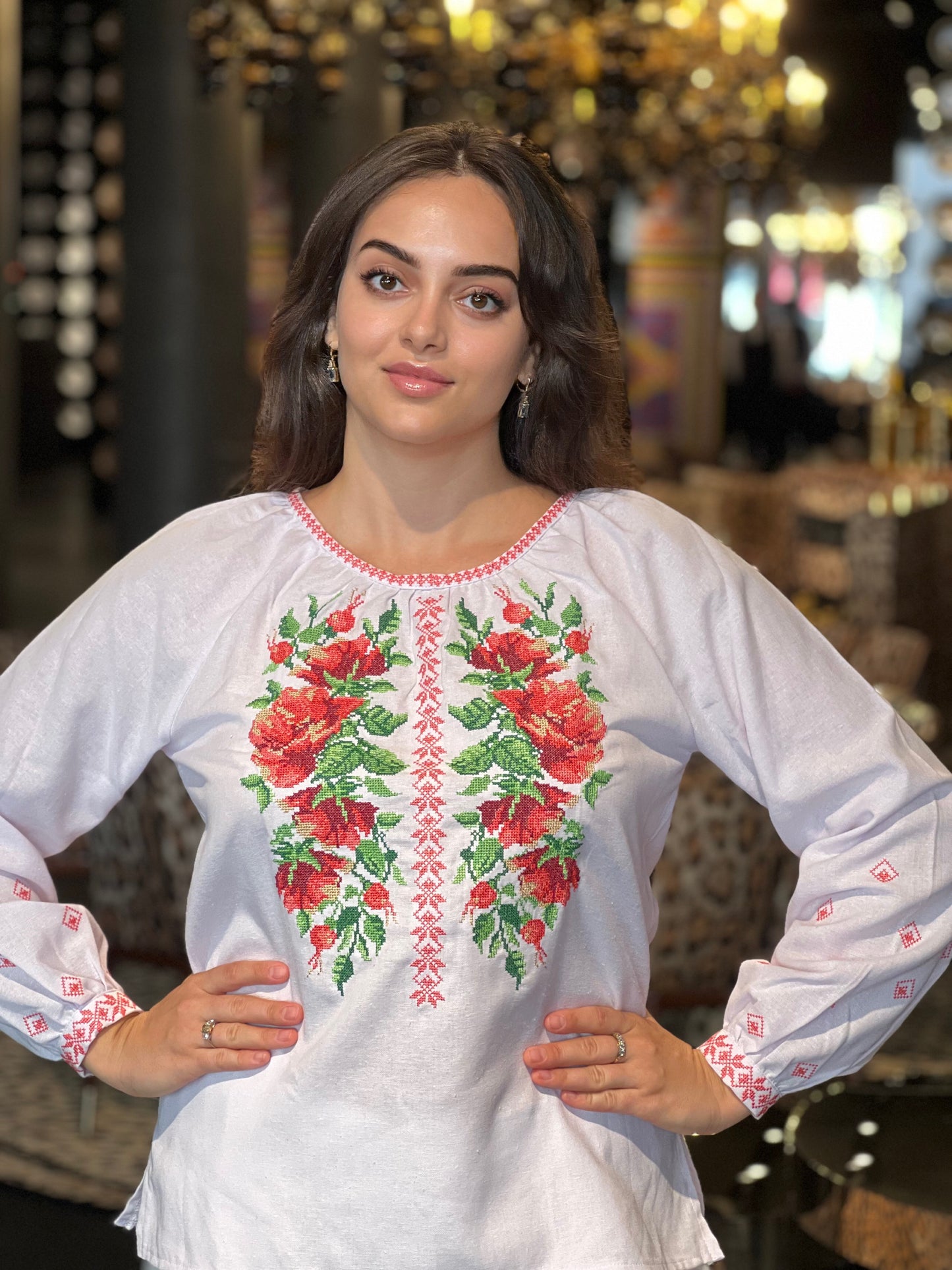 Embroidered Cotton Raglan Blouse “Shypshyna” | Women’s Floral Vyshyvanka