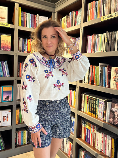 Volynianka Embroidered Blouse – Ukrainian Floral Vyshyvanka with Statement Collar