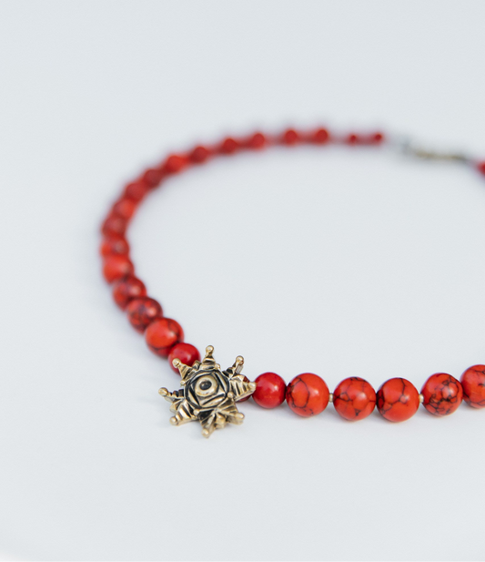 “Zori” Choker — Red Howlite Necklace with Bronze Star