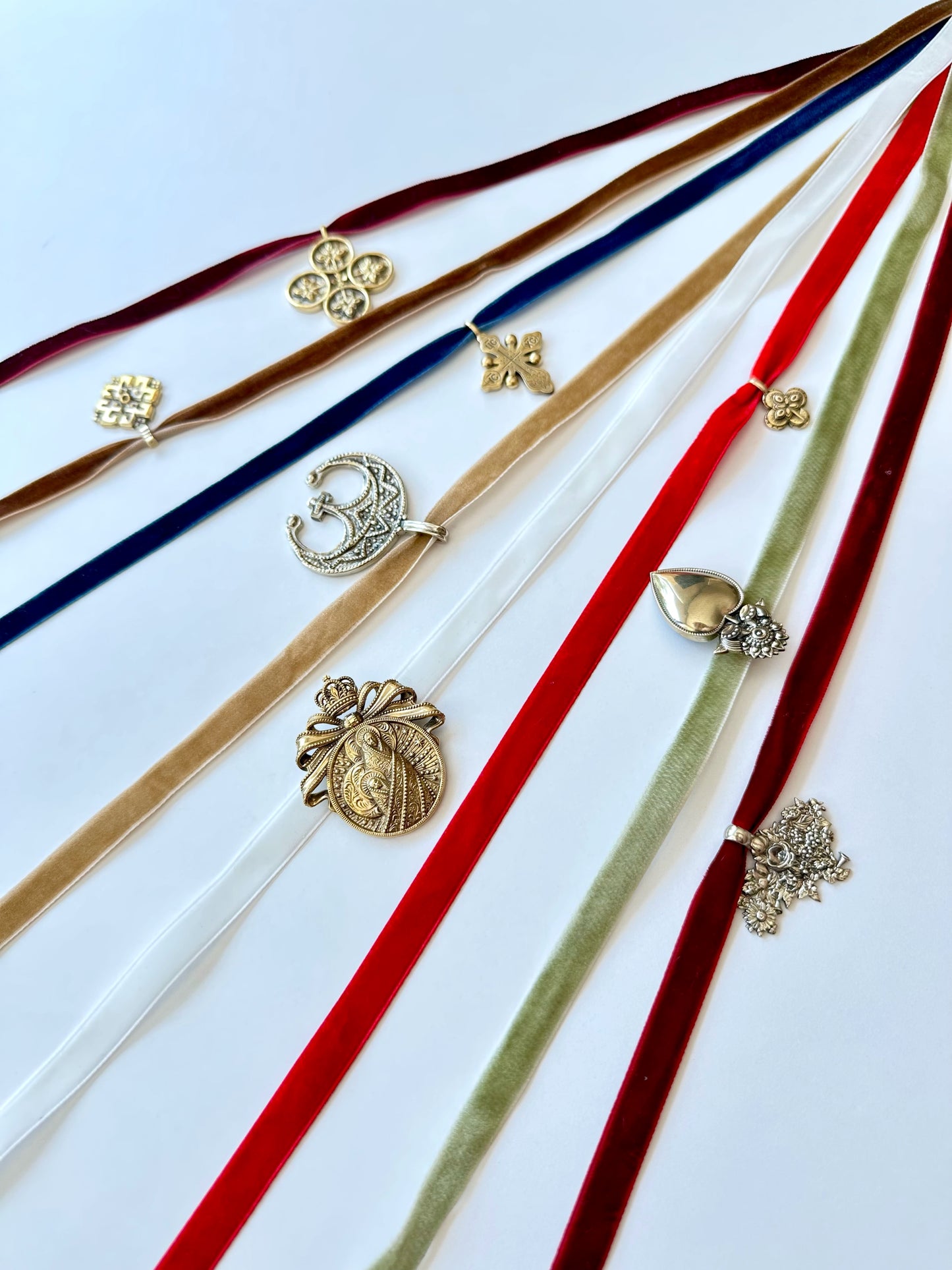 “Maria” Dukach Necklace on Velvet Ribbon — Ukrainian Ethno Jewelry