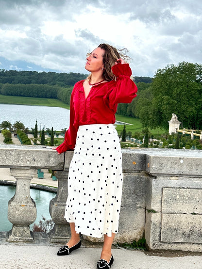 Cherry Linen & Cotton Blouse with Lace Front Detail | Goya Concept