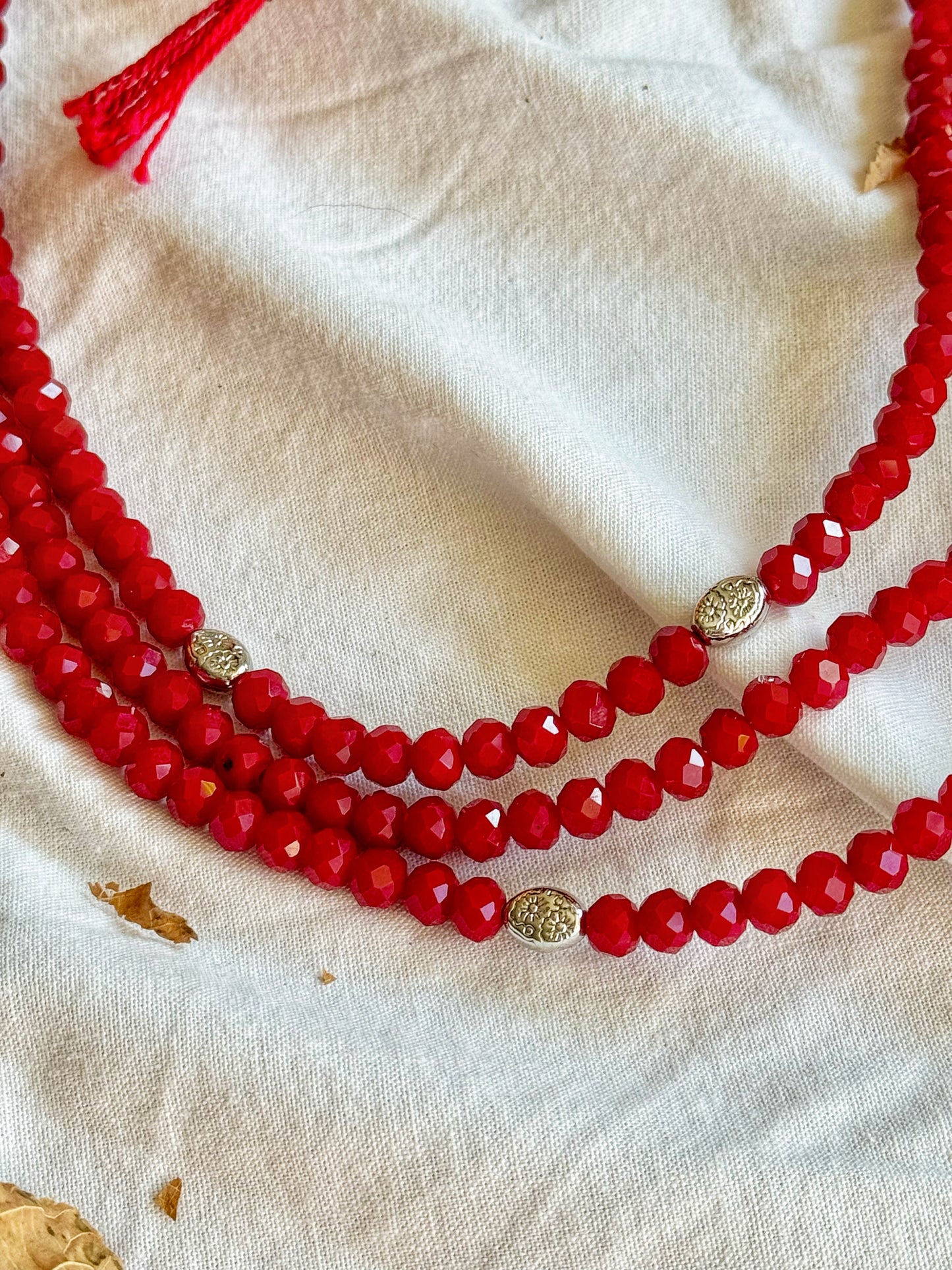 Garnet Symphony Necklace – Three-Strand Deep Red Crystal Bead Necklace | Ethnic Jewelry by Goya Concept