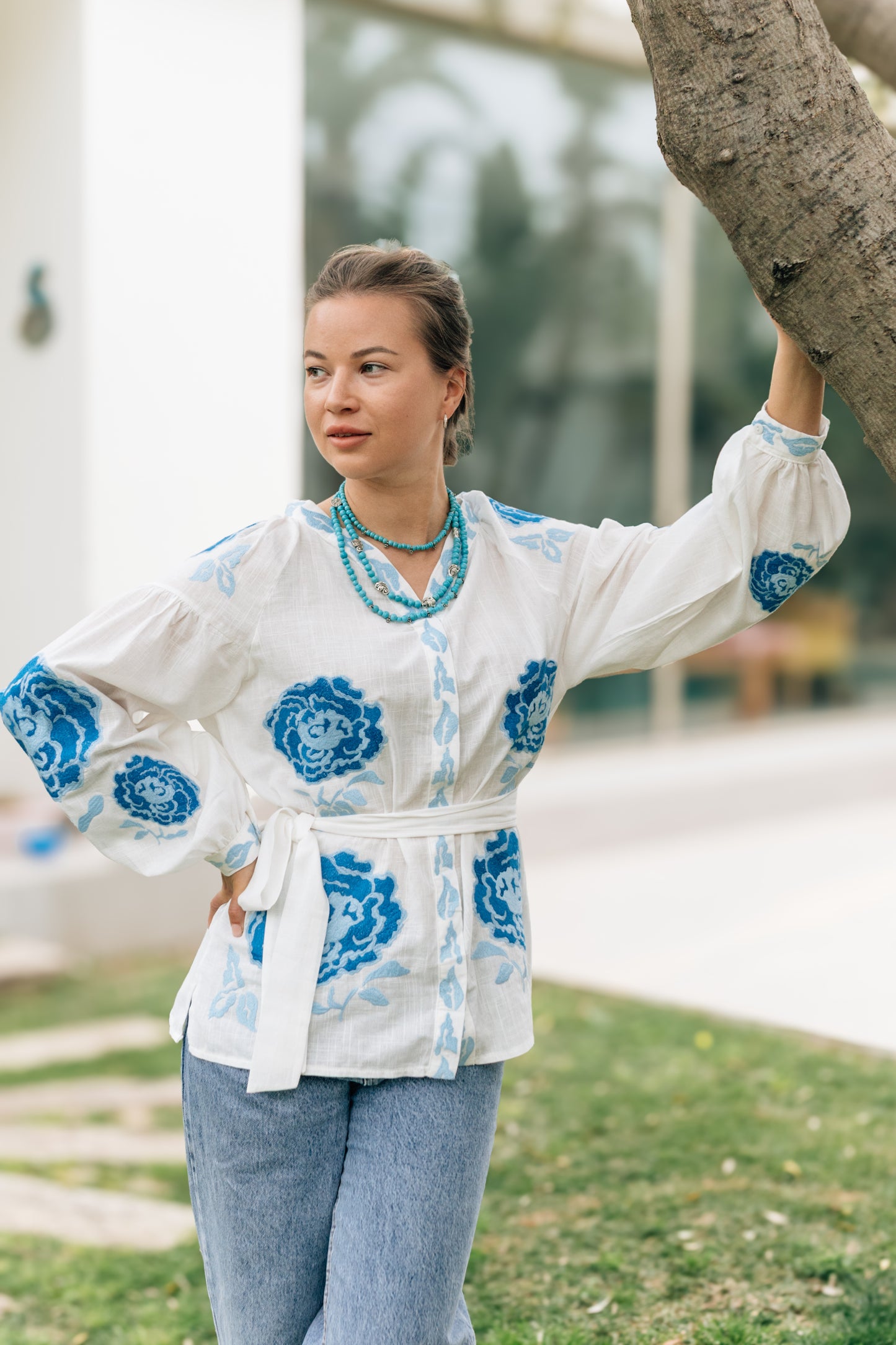 “Blue Leaves” Necklace Set | Double-Strand Turquoise Necklace and Choker
