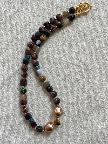 Pysanka Agate & Baroque Pearl Choker | Minimalist Necklace