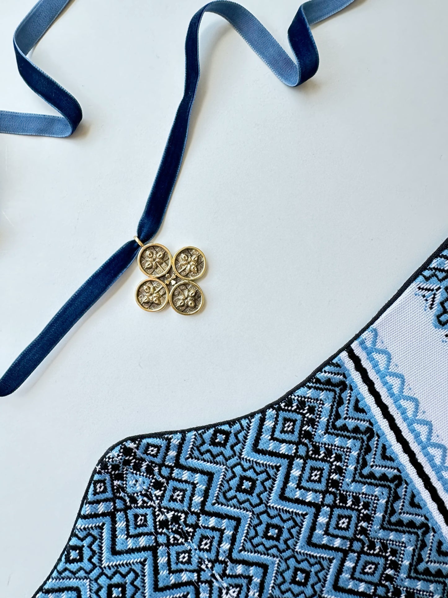 Zgarda “Hutsul Flower” – Brass Pendant with Blackened Finish on Velvet Ribbon | Ethnic Ukrainian Accessory