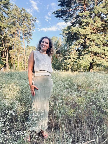 Women’s Sage Embroidered Linen Side-Tie Top “Bouquet” | Ukrainian Style Vest