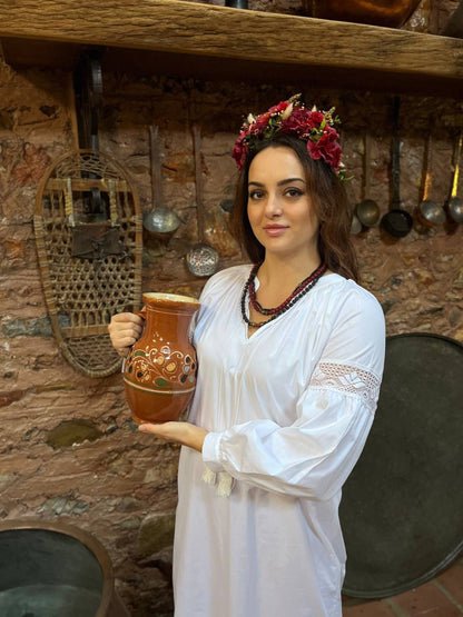 Boho White Ethnic Dress | Lace Trim Long Sleeve Cotton Dress Lileya