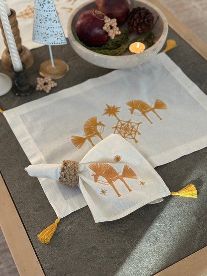 Festive Horse Napkin for Christmas Table | Cotton Embroidery 40 cm