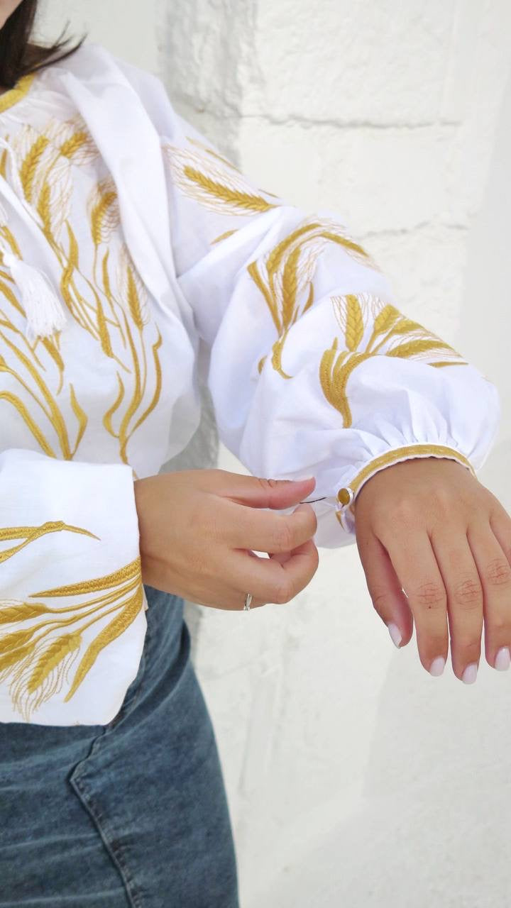 Women’s Cotton Plus Size Vyshyvanka with Wheat Embroidery “Nyva”