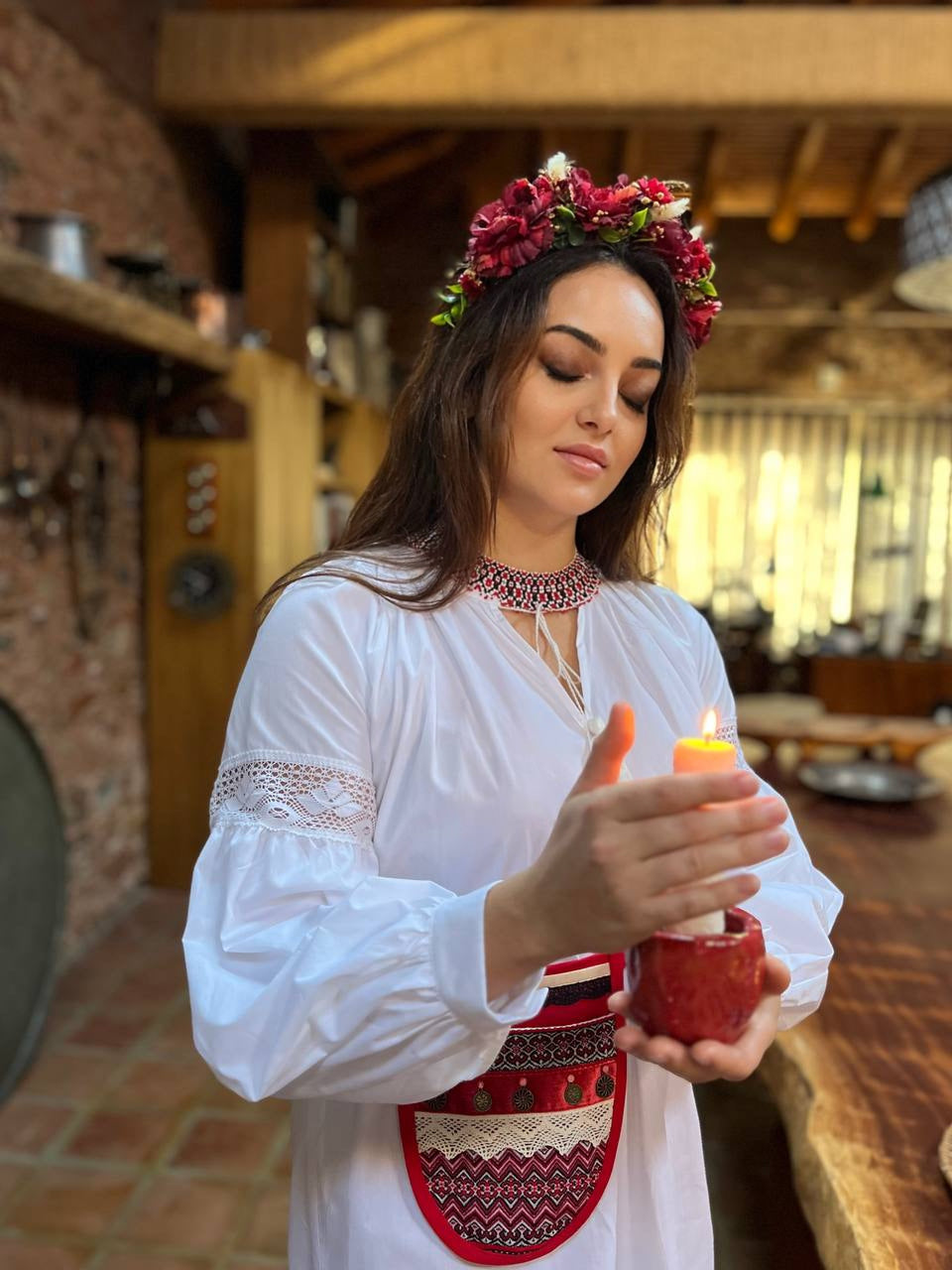 Boho White Ethnic Dress | Lace Trim Long Sleeve Cotton Dress Lileya