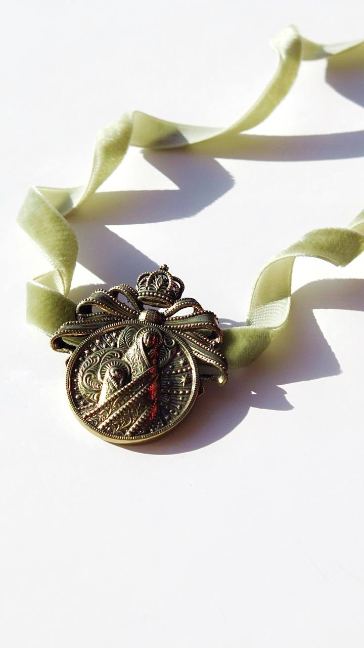 “Maria” Dukach Necklace on Velvet Ribbon — Ukrainian Ethno Jewelry
