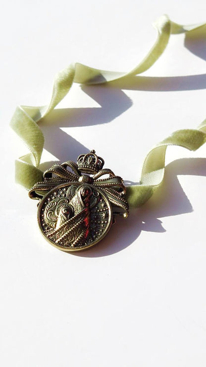 “Maria” Dukach Necklace on Velvet Ribbon — Ukrainian Ethno Jewelry
