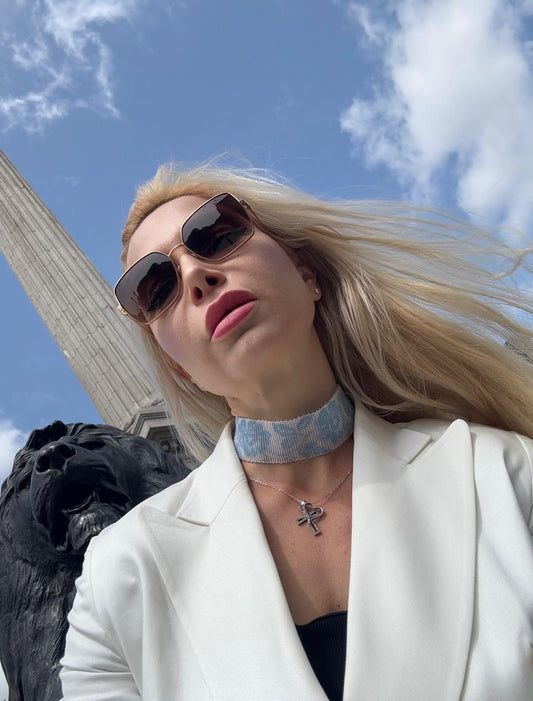 Troyanda Light Blue Beaded Necklace – Transparent & Sky Beads | Ukrainian Gerdan Jewelry