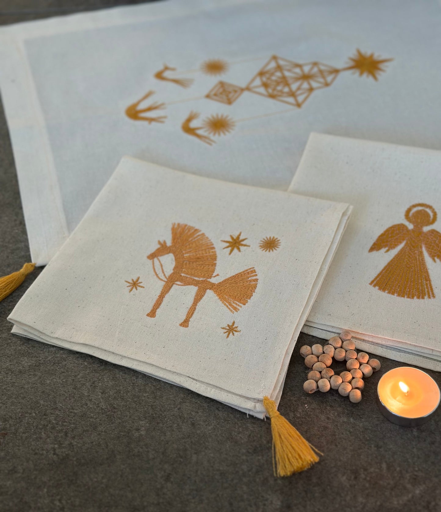 Festive Horse Napkin for Christmas Table | Cotton Embroidery 40 cm