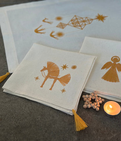 Festive Horse Napkin for Christmas Table | Cotton Embroidery 40 cm