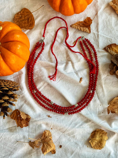 Garnet Symphony Necklace – Three-Strand Deep Red Crystal Bead Necklace | Ethnic Jewelry by Goya Concept