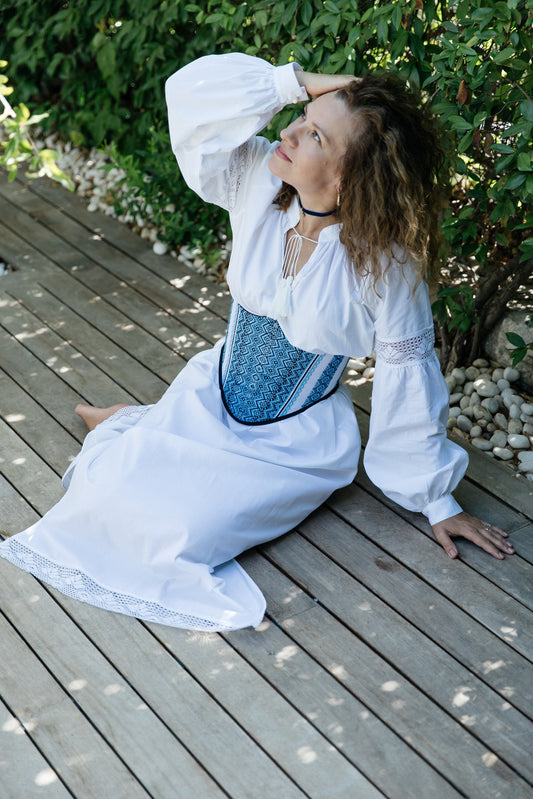 Vodohrai Reversible Blue Ethnic Corset – Ukrainian Pattern Waist Accessory
