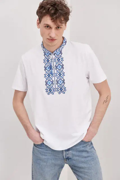 Embroidered T-Shirt “Synevyr” | Men’s Ukrainian Embroidered T-Shirt in Blue