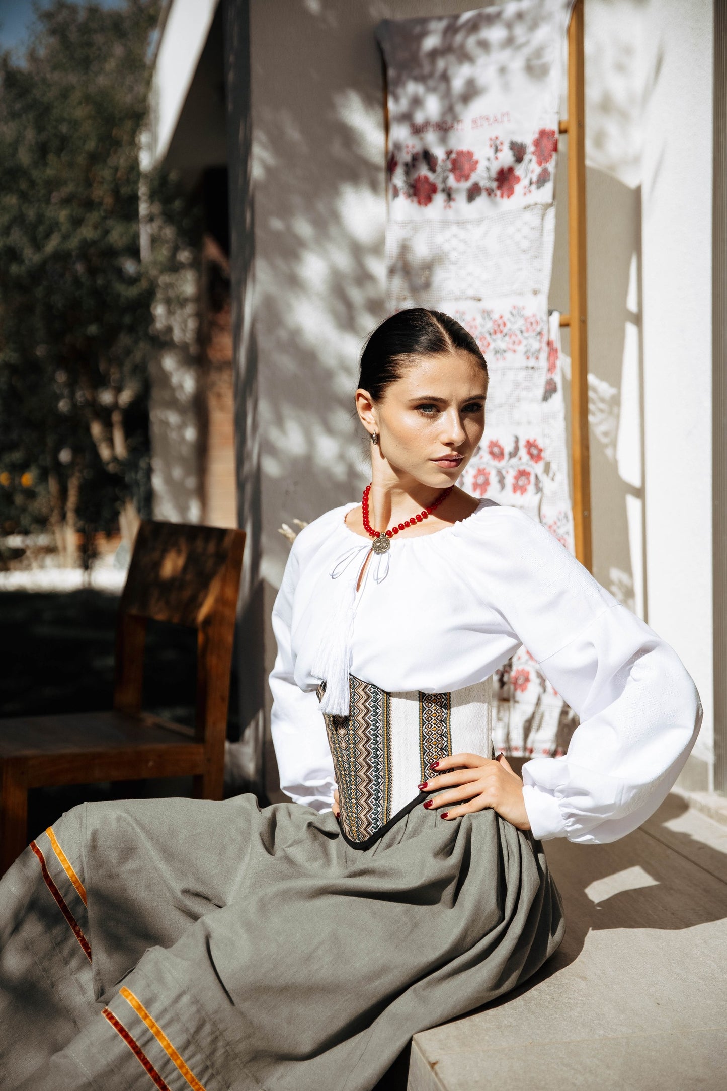 “Kolo Svitla” Necklace – Red Coral Necklace with Hutsul Cross Pendant | Ethnic Jewelry by Goya Concept