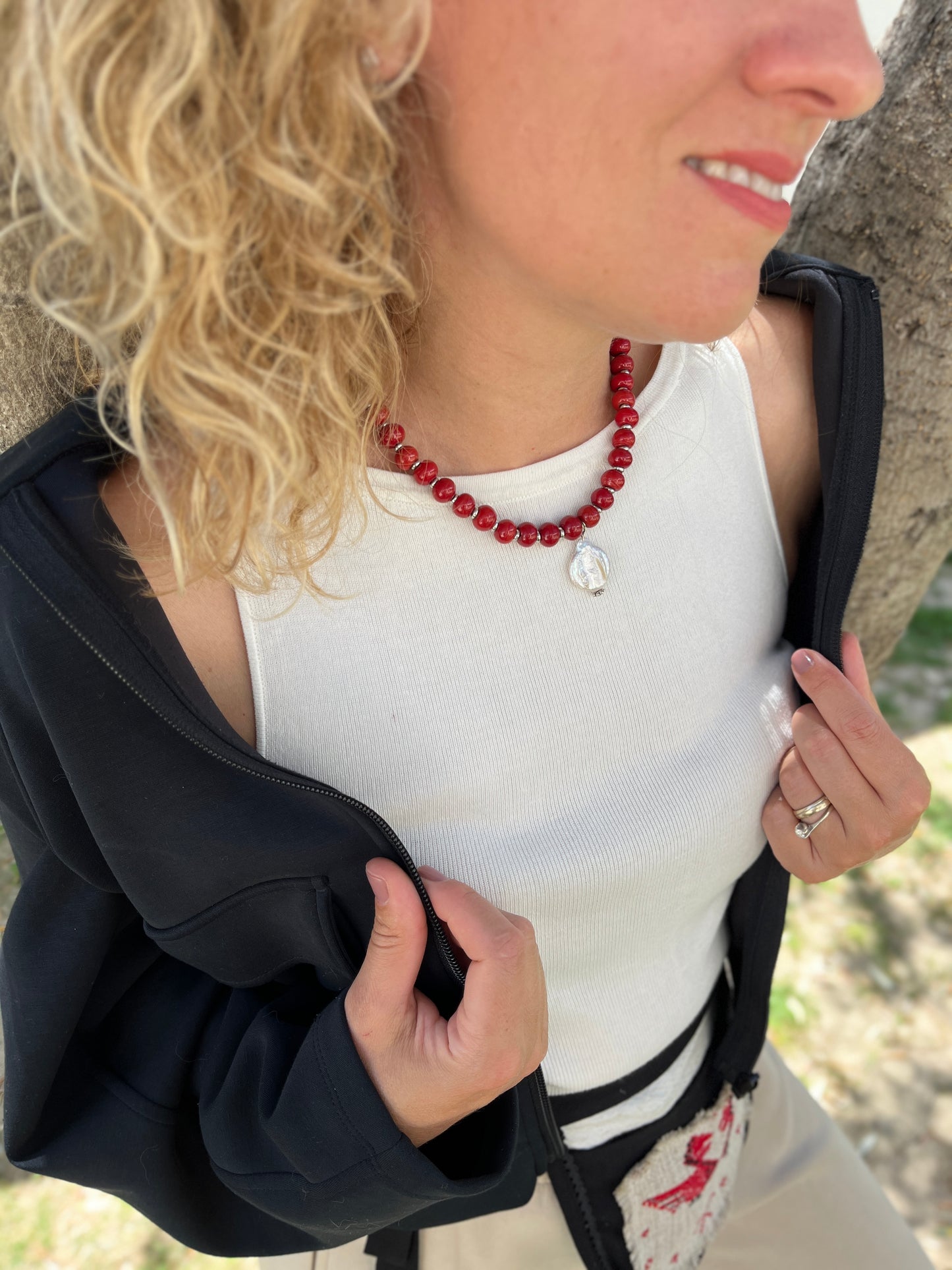 Cherry Garden Necklace with Baroque Pearl