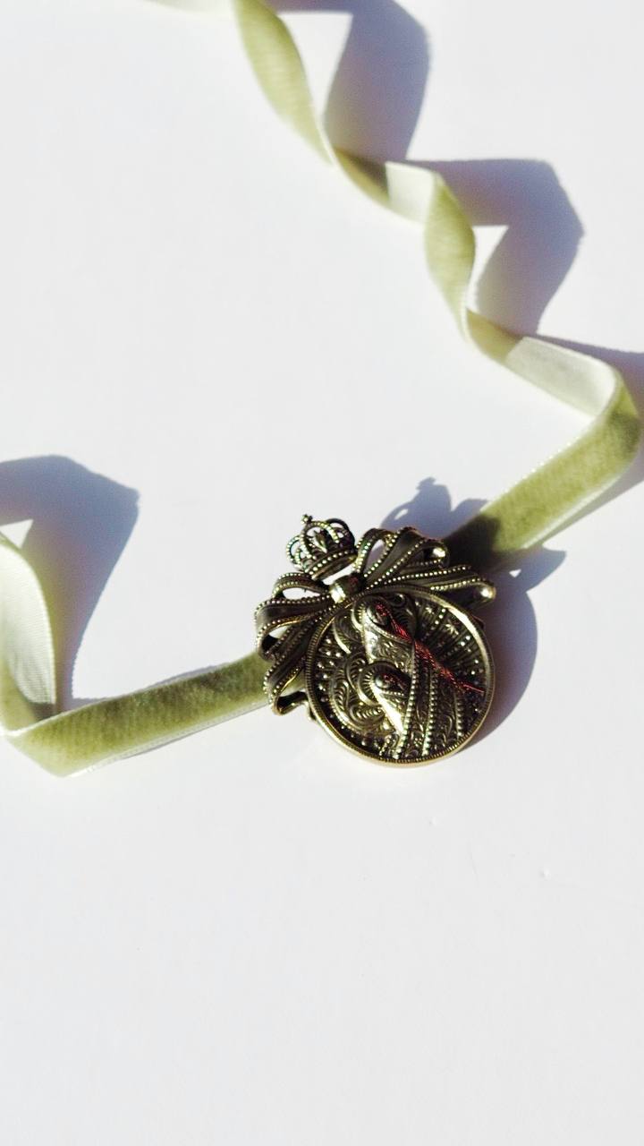 “Maria” Dukach Necklace on Velvet Ribbon — Ukrainian Ethno Jewelry