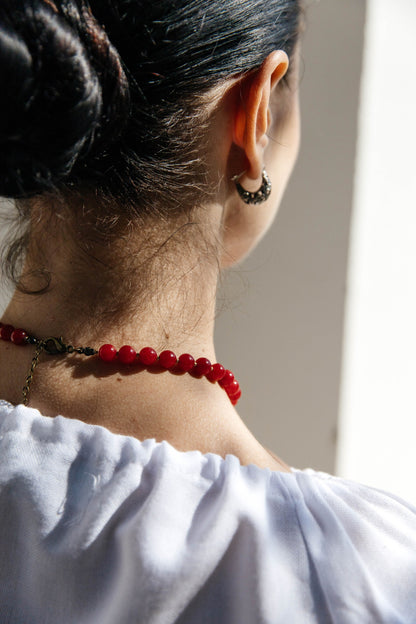 “Kolo Svitla” Necklace – Red Coral Necklace with Hutsul Cross Pendant | Ethnic Jewelry by Goya Concept